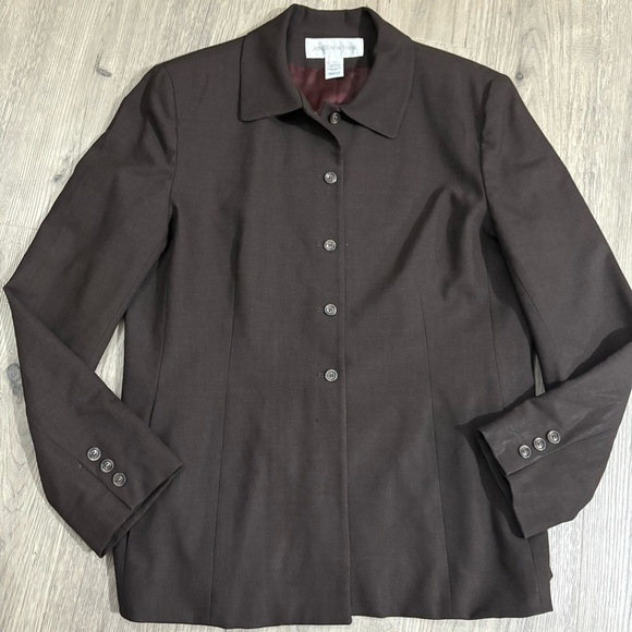 Vtg Jones New York Brown Wool Blazer Made in USA Women’s Size 12 Career Academia - Picture 3 of 15